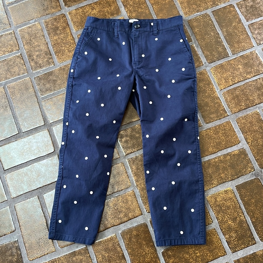 J. Crew Navy & White Polka Dot Print Vintage Straight Cropped Chino Pant